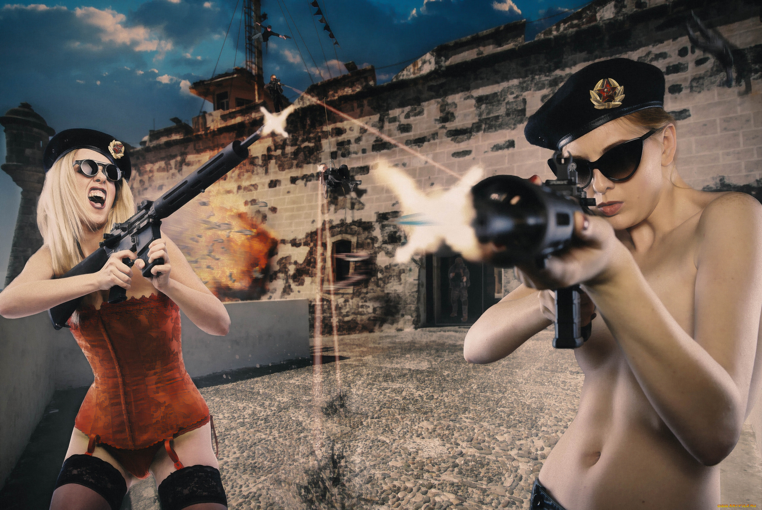 nikee, lee, &, shantia, veney, девушки, shantia, veney, морская, пехота, выстрел, автоматы, очки, оружие, nikee, lee, shantia, veney, береты