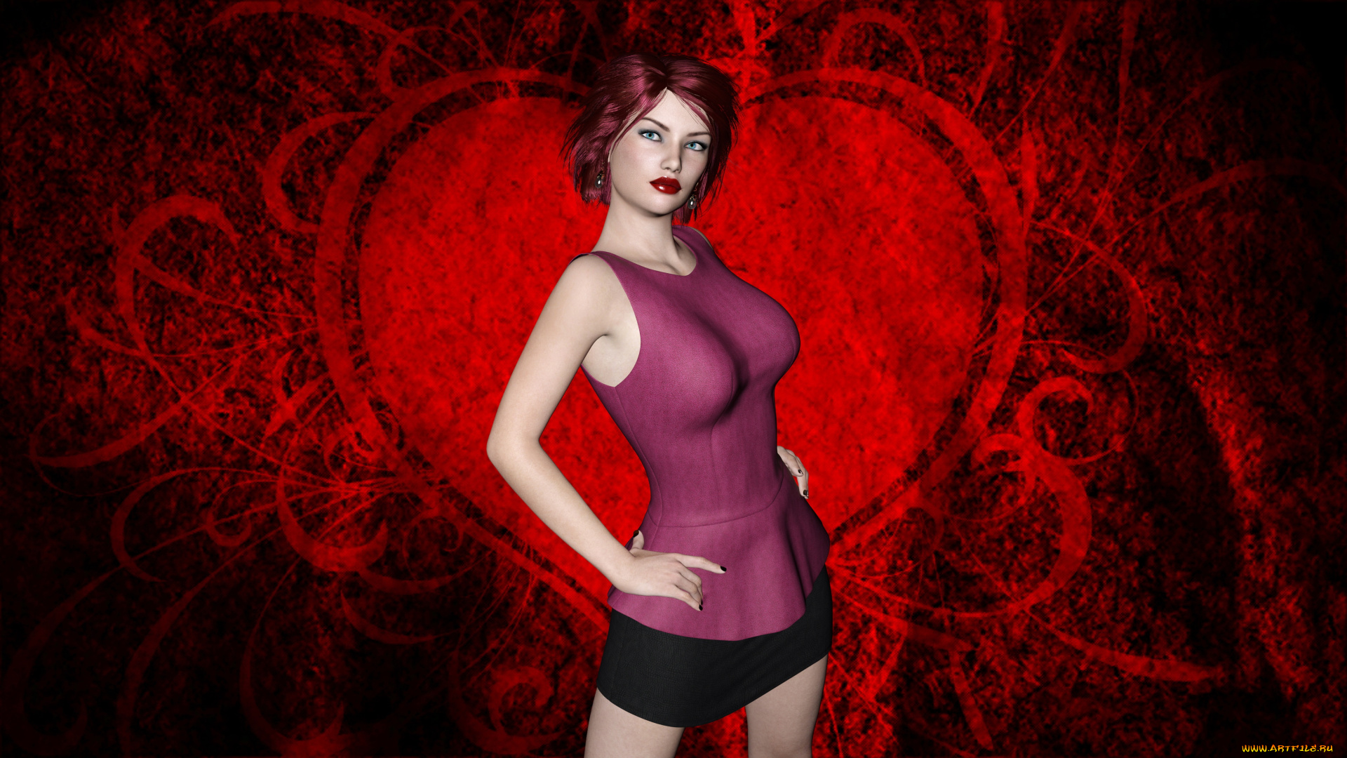 3д, графика, люди, , people, девушка, взгляд, фон, рыжая