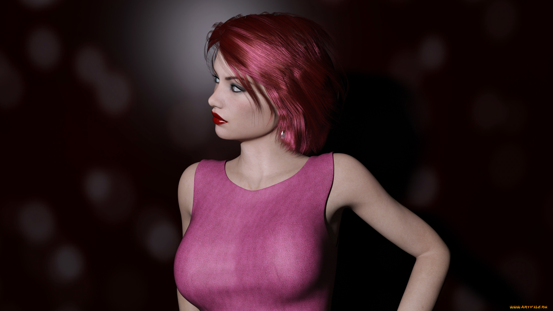 3д, графика, люди, , people, взгляд, фон, рыжая, девушка