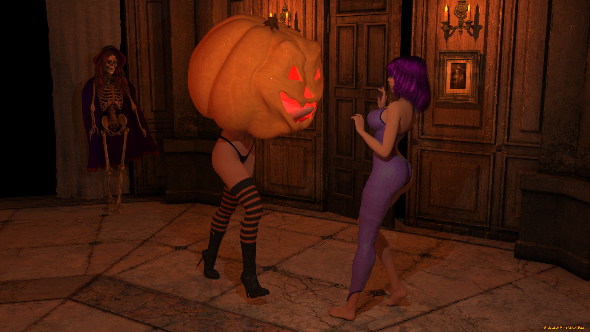 3д, графика, праздники, , holidays, девушка, тыква