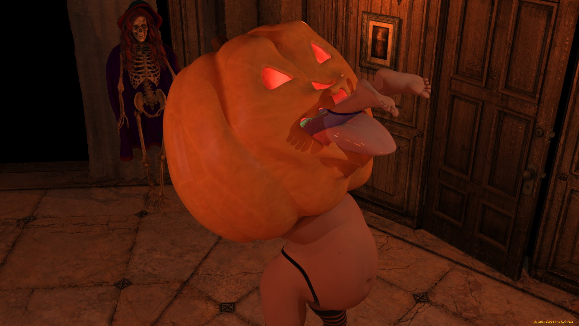 3д, графика, праздники, , holidays, девушка, тыква