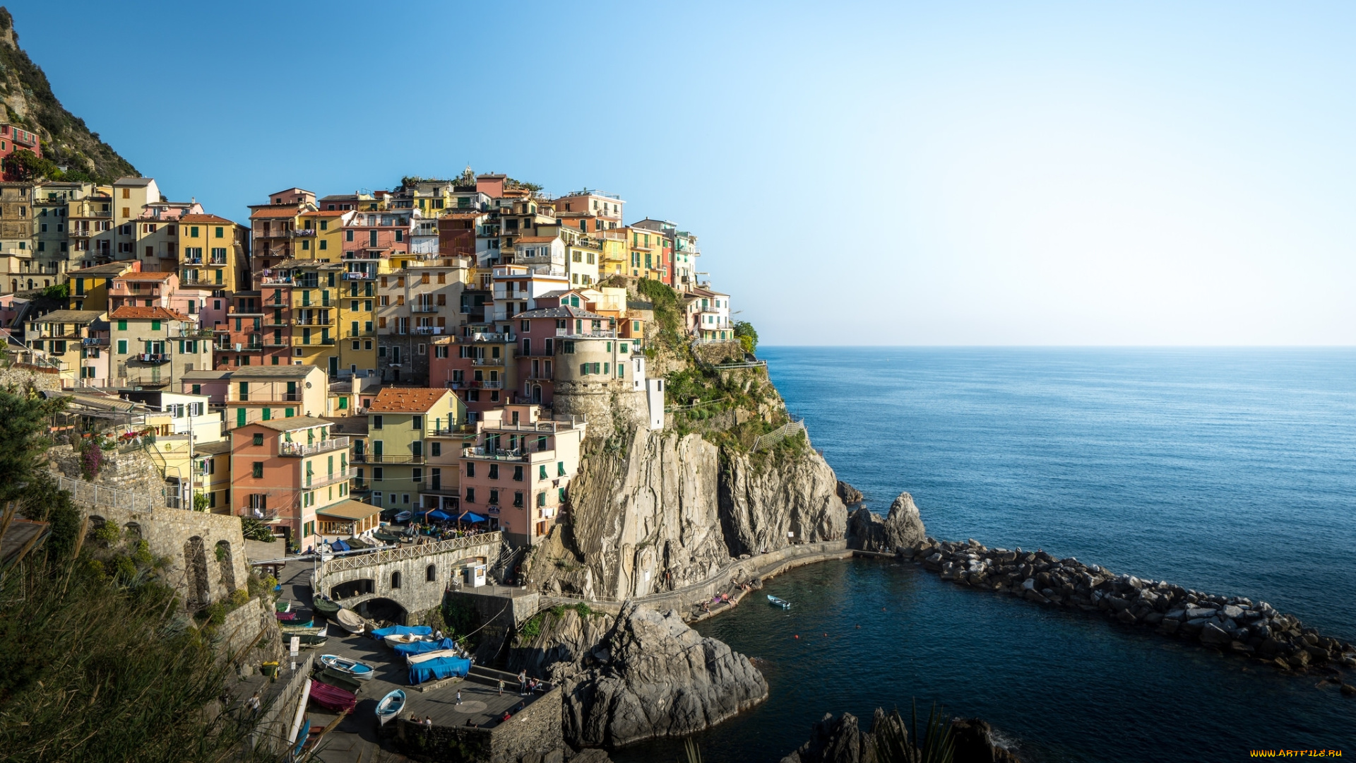 города, -, панорамы, пейзаж, здания, море, ligurian, sea, italy, италия, cinque, terre, скалы, Чинкве-терре, manarola, лигурийское, побережье, манарола