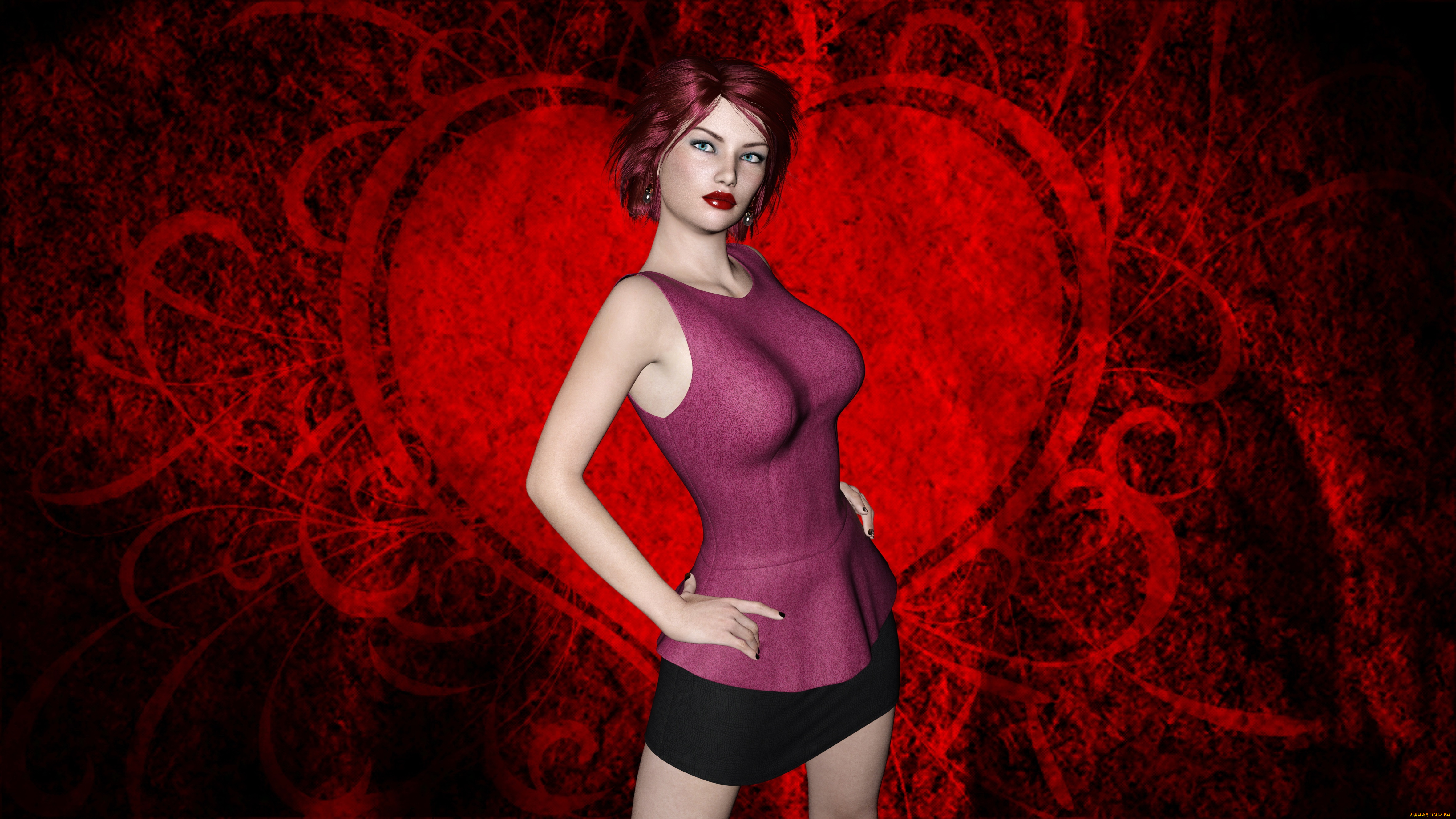 3д, графика, люди, , people, девушка, взгляд, фон, рыжая