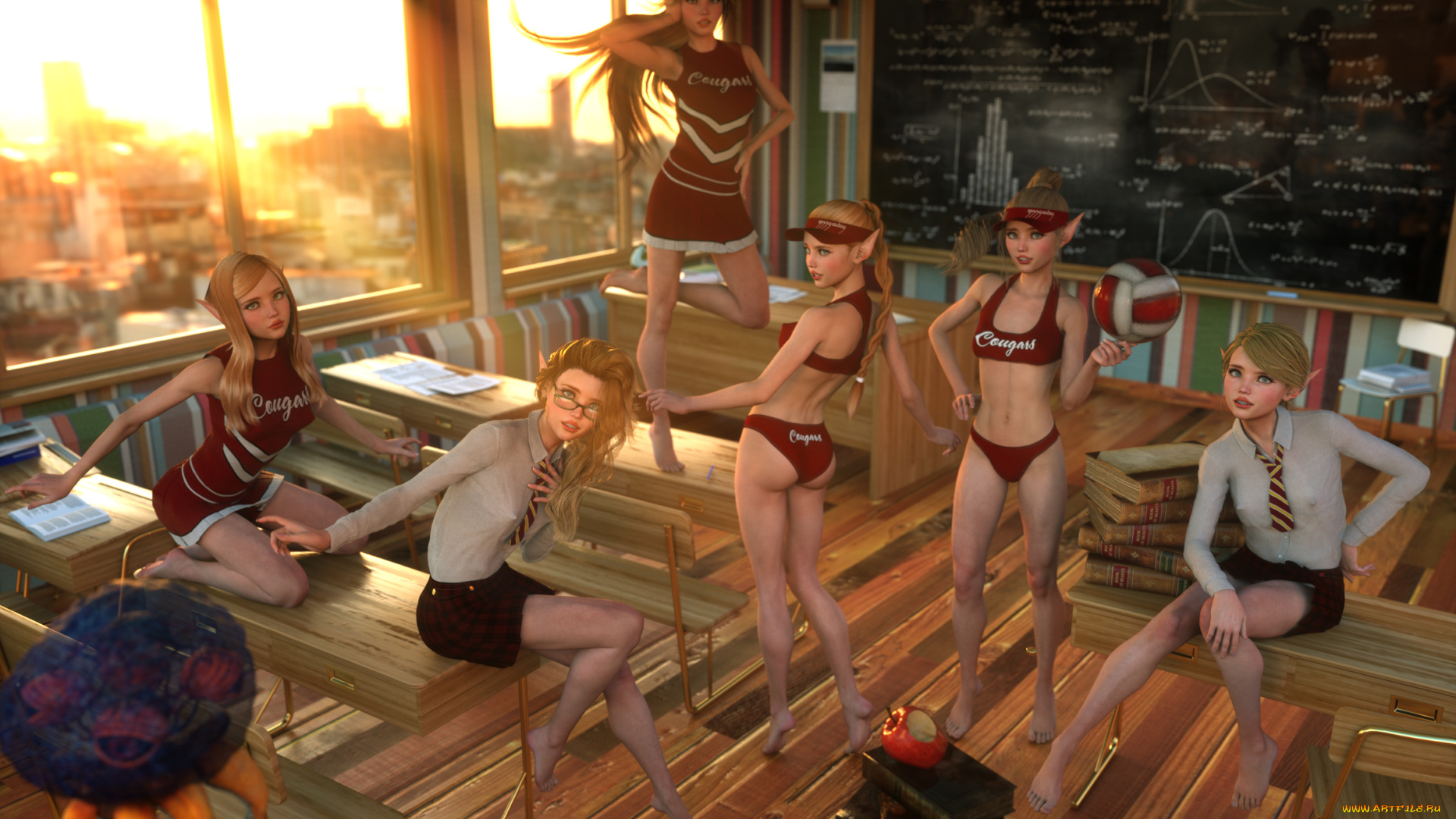 3д, графика, эльфы, , elves, эльфийки, взгляд, фон