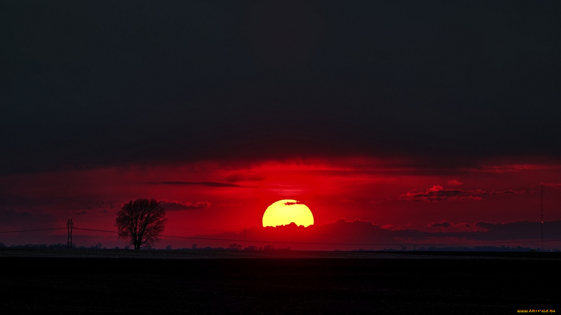 красный, закат, природа, восходы, закаты, закат, горизонт, солнце