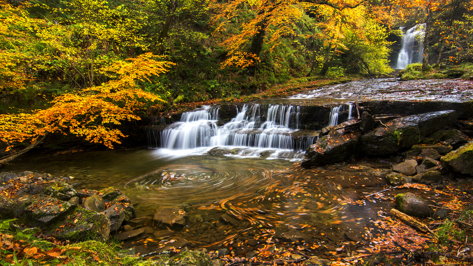 природа, водопады, водопад, река, лес