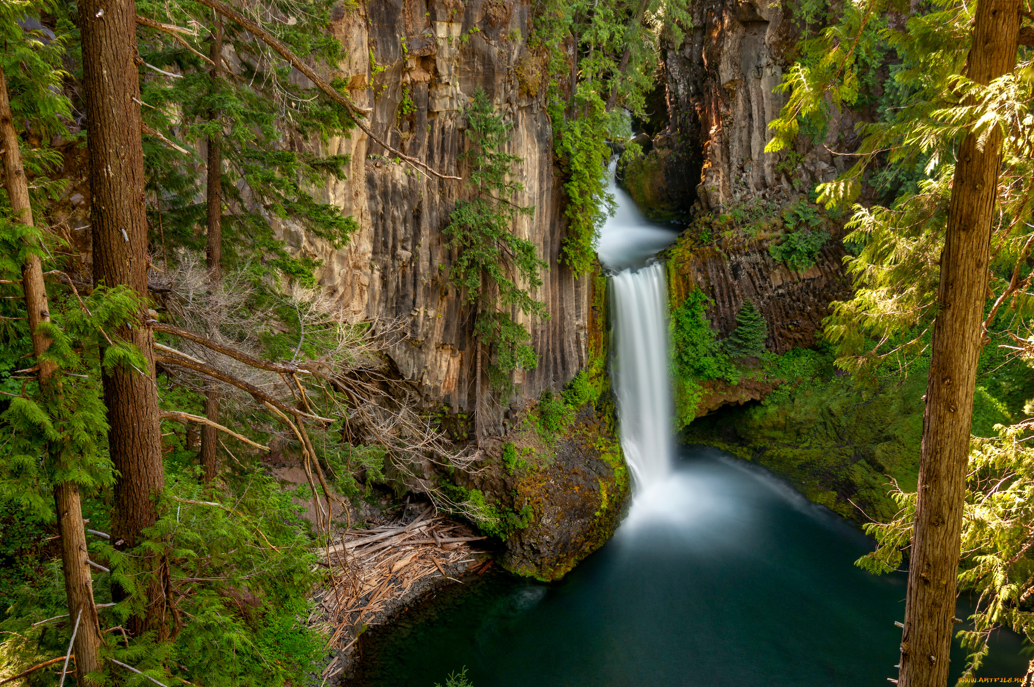 природа, водопады, река, лес, водопад