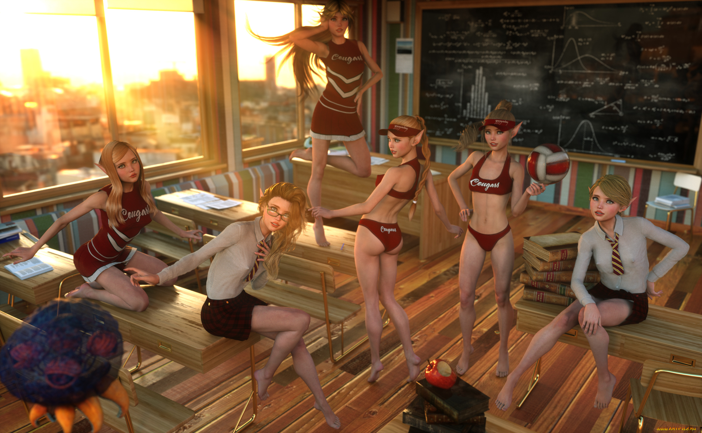 3д, графика, эльфы, , elves, эльфийки, взгляд, фон