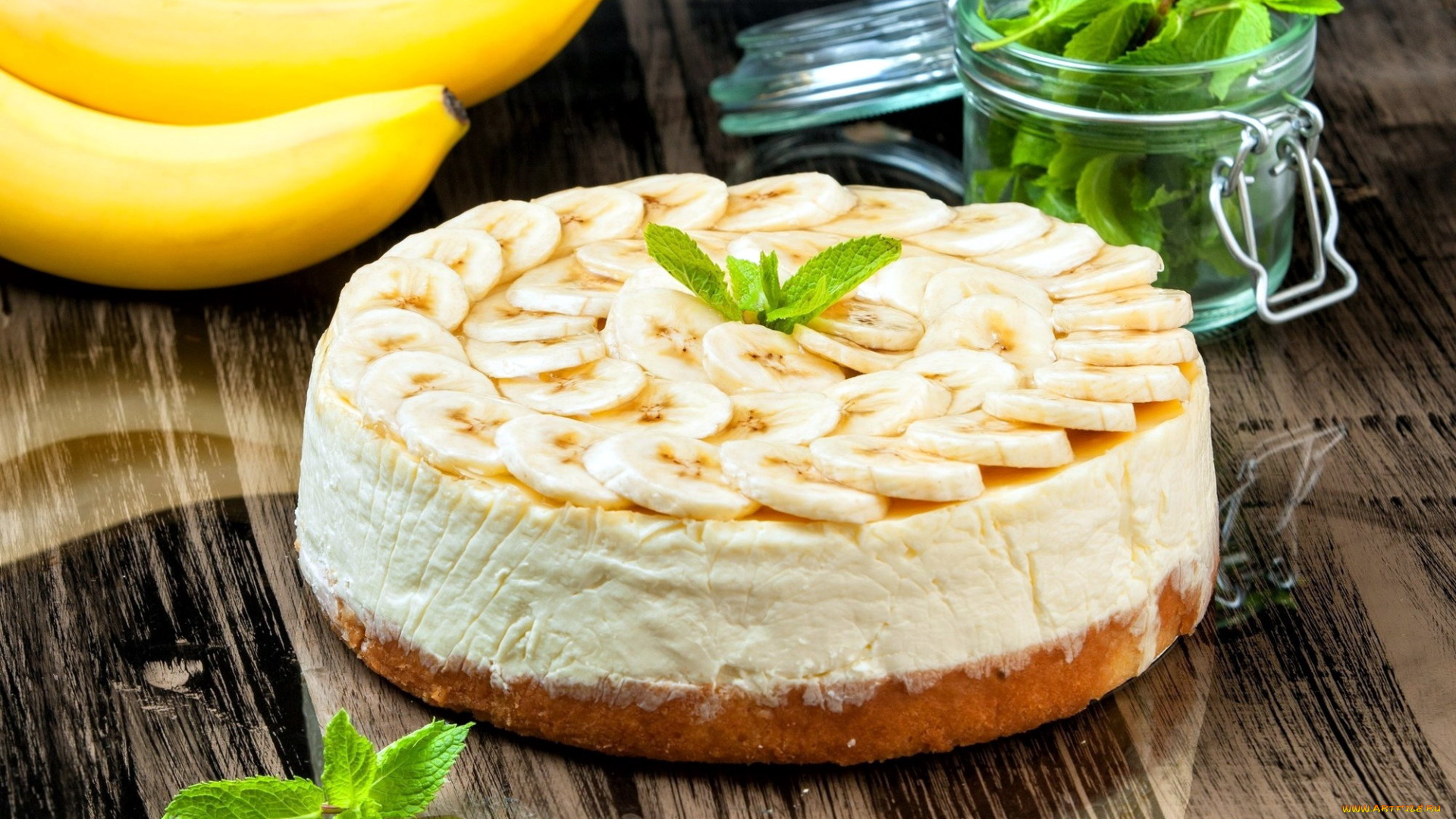еда, торты, бананы, торт, мята