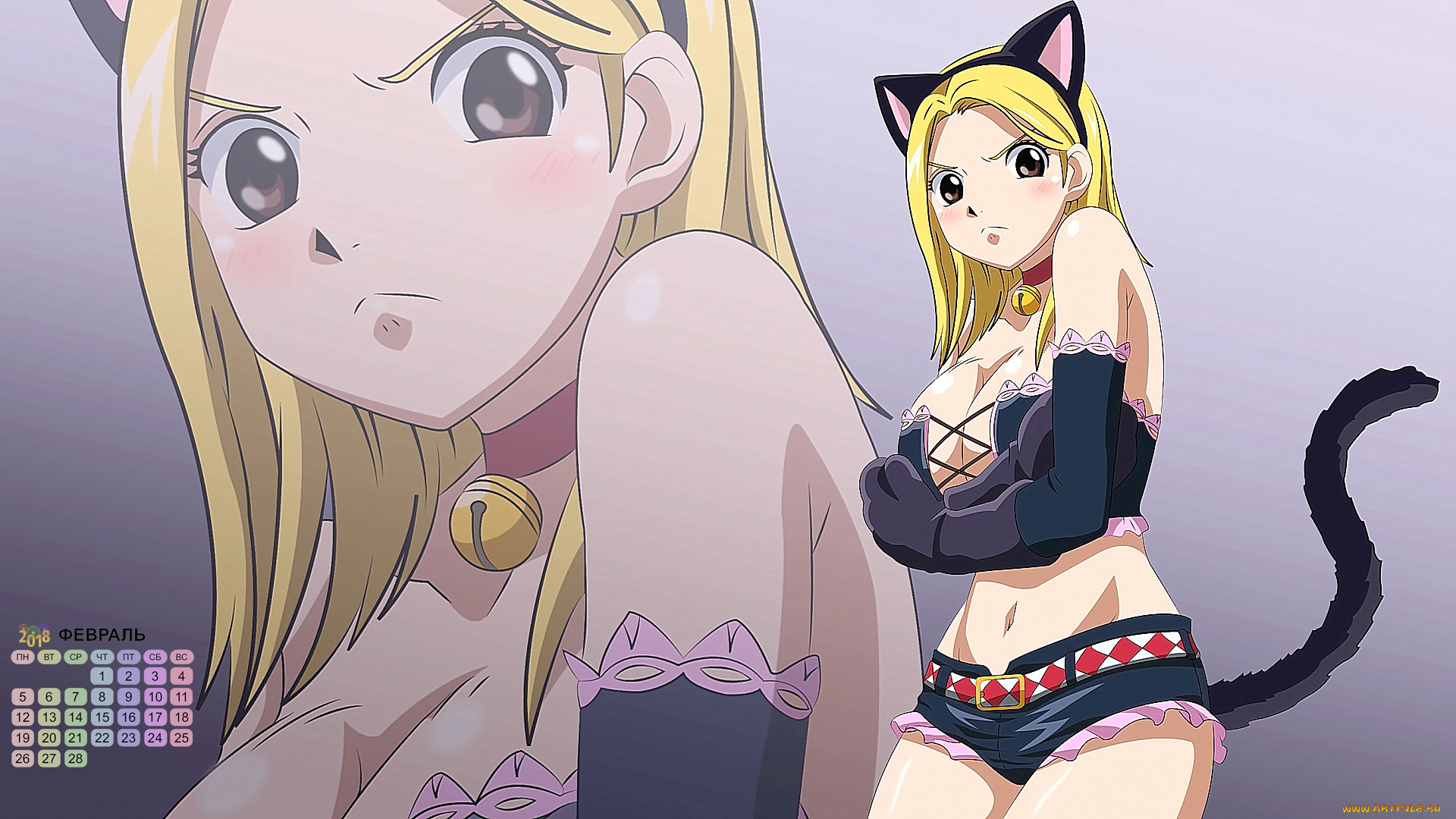 календари, аниме, хвост, лицо, взгляд, 2018, девушка