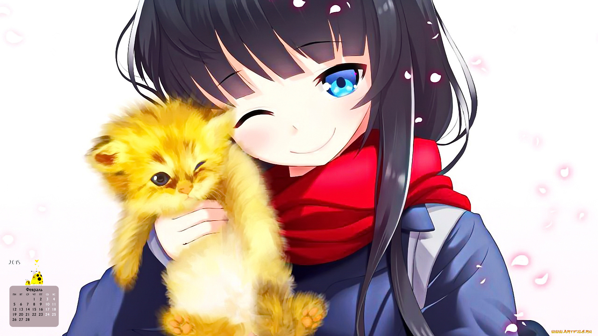 календари, аниме, кошка, взгляд, девочка, 2018