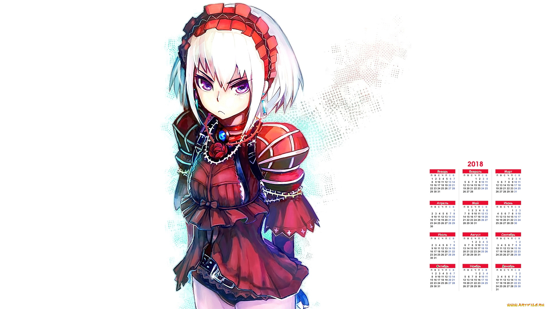 календари, аниме, взгляд, девушка, 2018