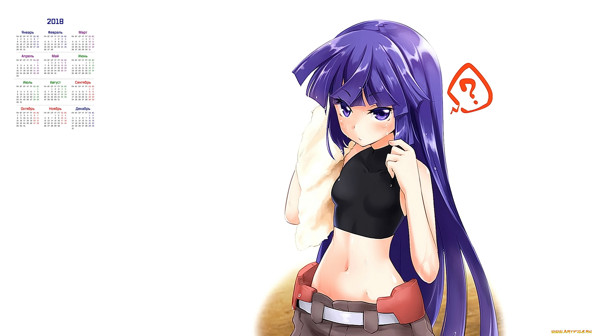 календари, аниме, взгляд, лицо, девушка, 2018