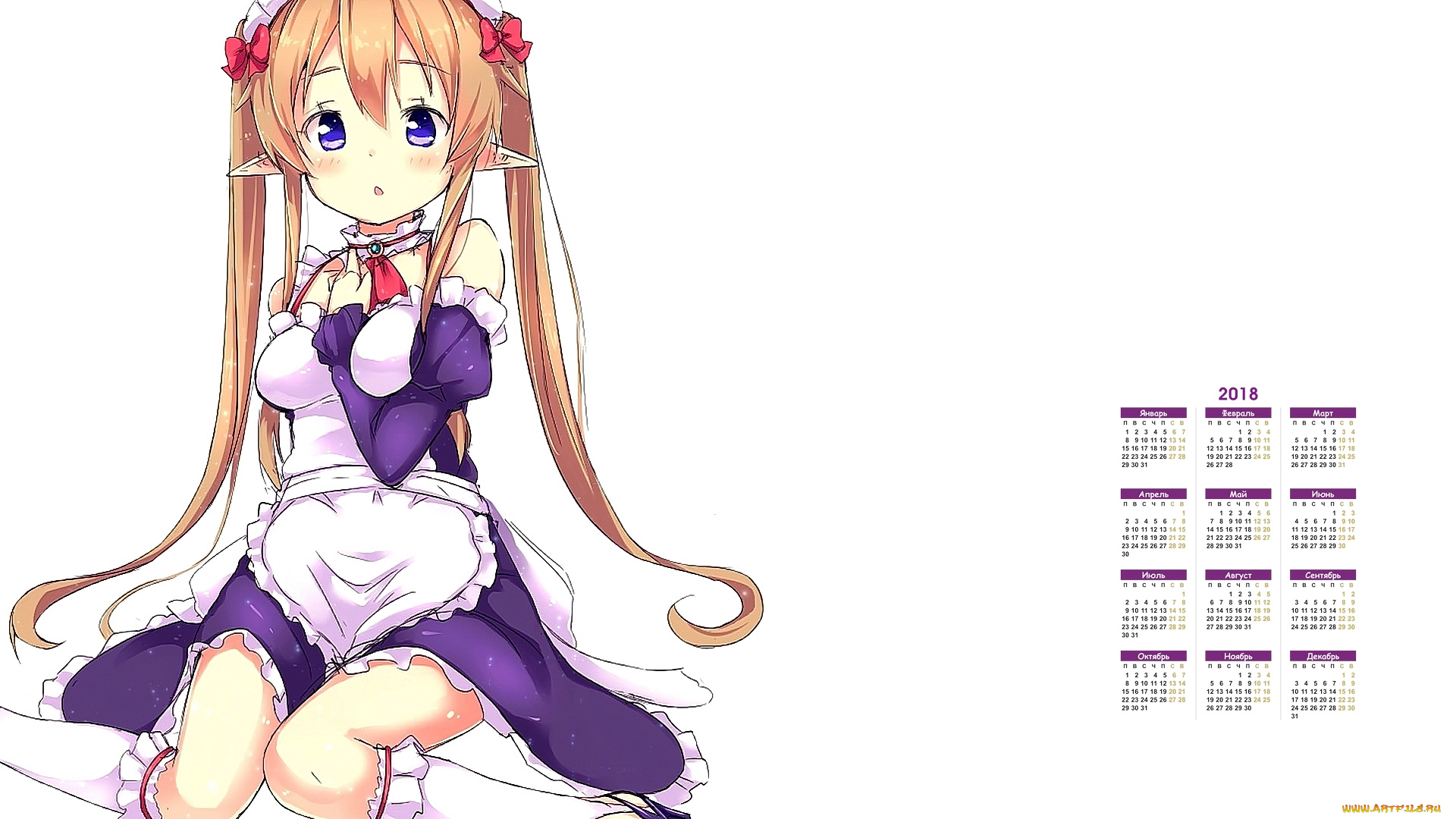 календари, аниме, взгляд, лицо, девушка, 2018