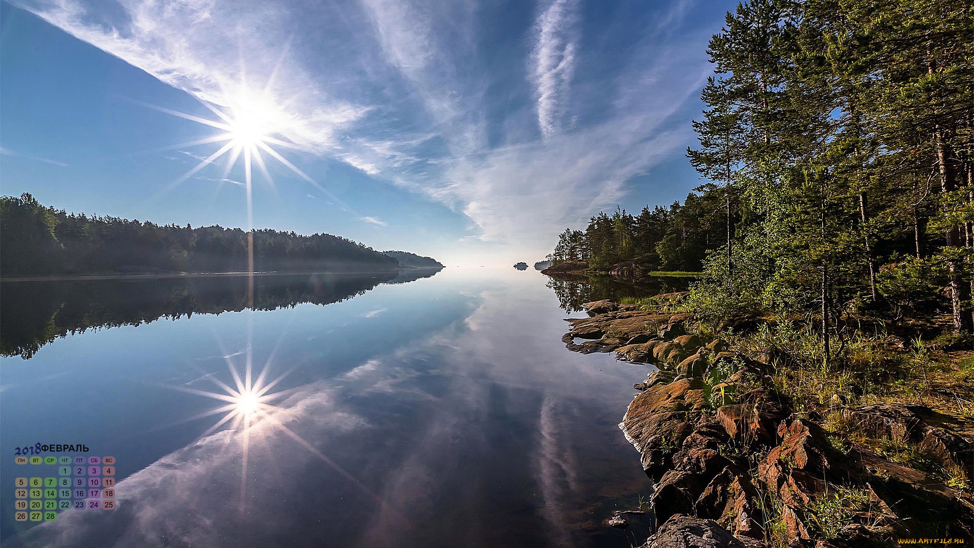календари, природа, 2018, отражение, деревья, водоем