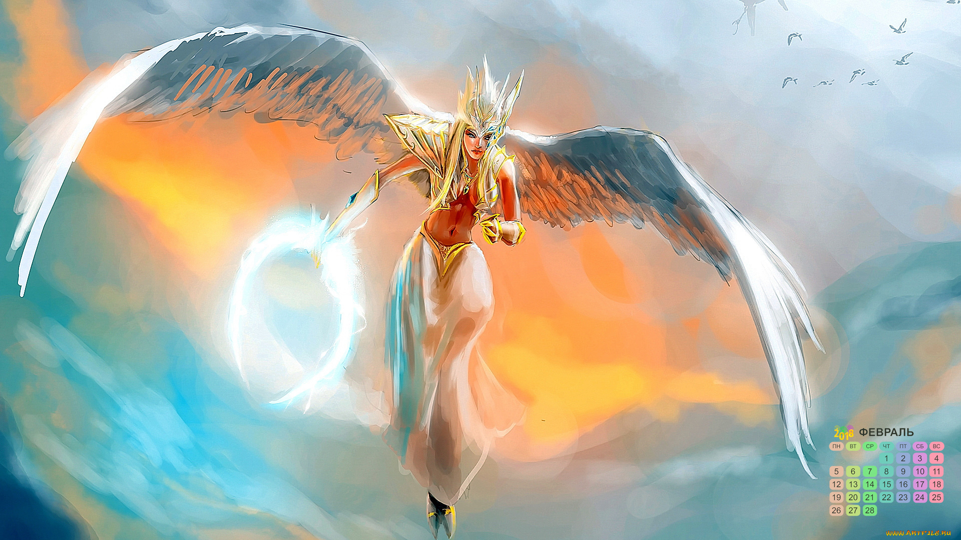 календари, видеоигры, полет, взгляд, 2018, женщина, крылья