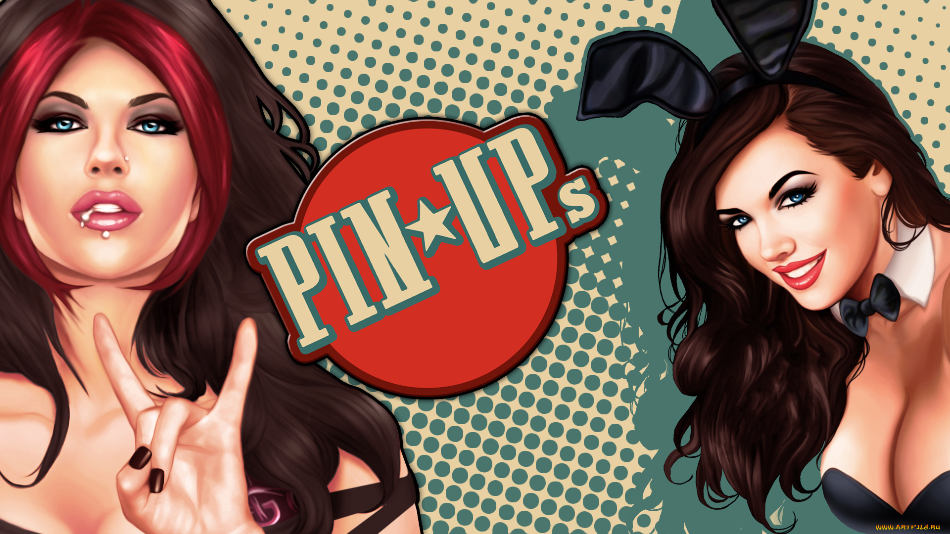 рисованное, комиксы, девушки, улыбка, взгляд, фон