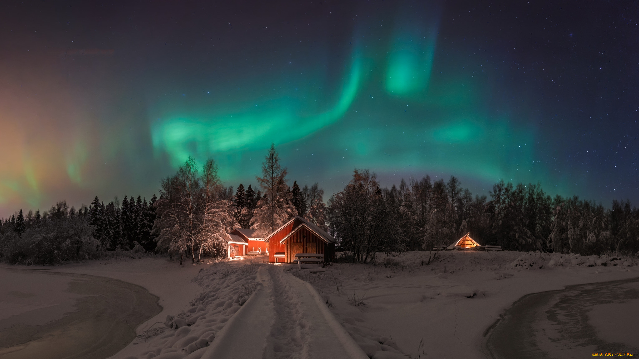 природа, северное, сияние, ночь, сполохи