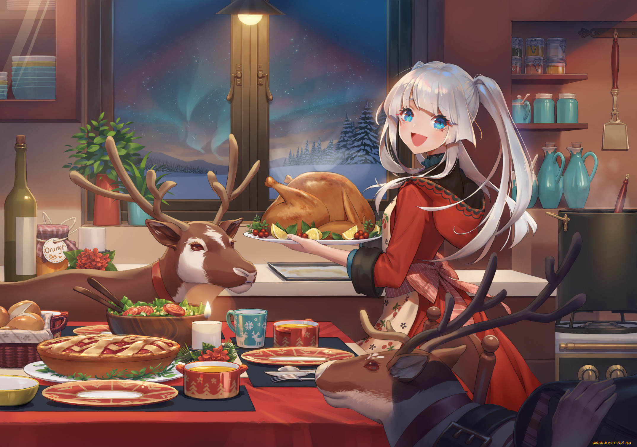 аниме, зима, , новый, год, , рождество, karesuki