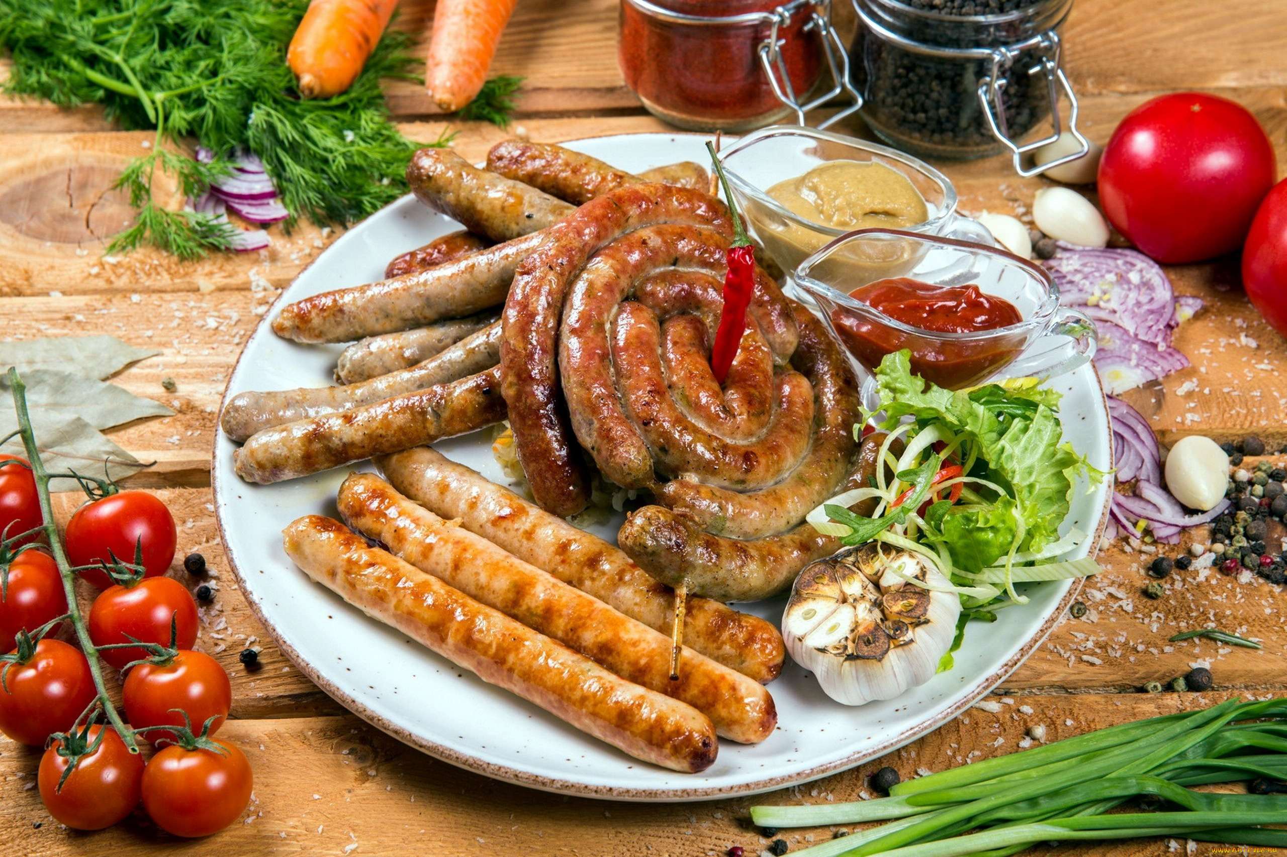 еда, колбасные, изделия, соус, чеснок, колбаски, помидоры, томаты