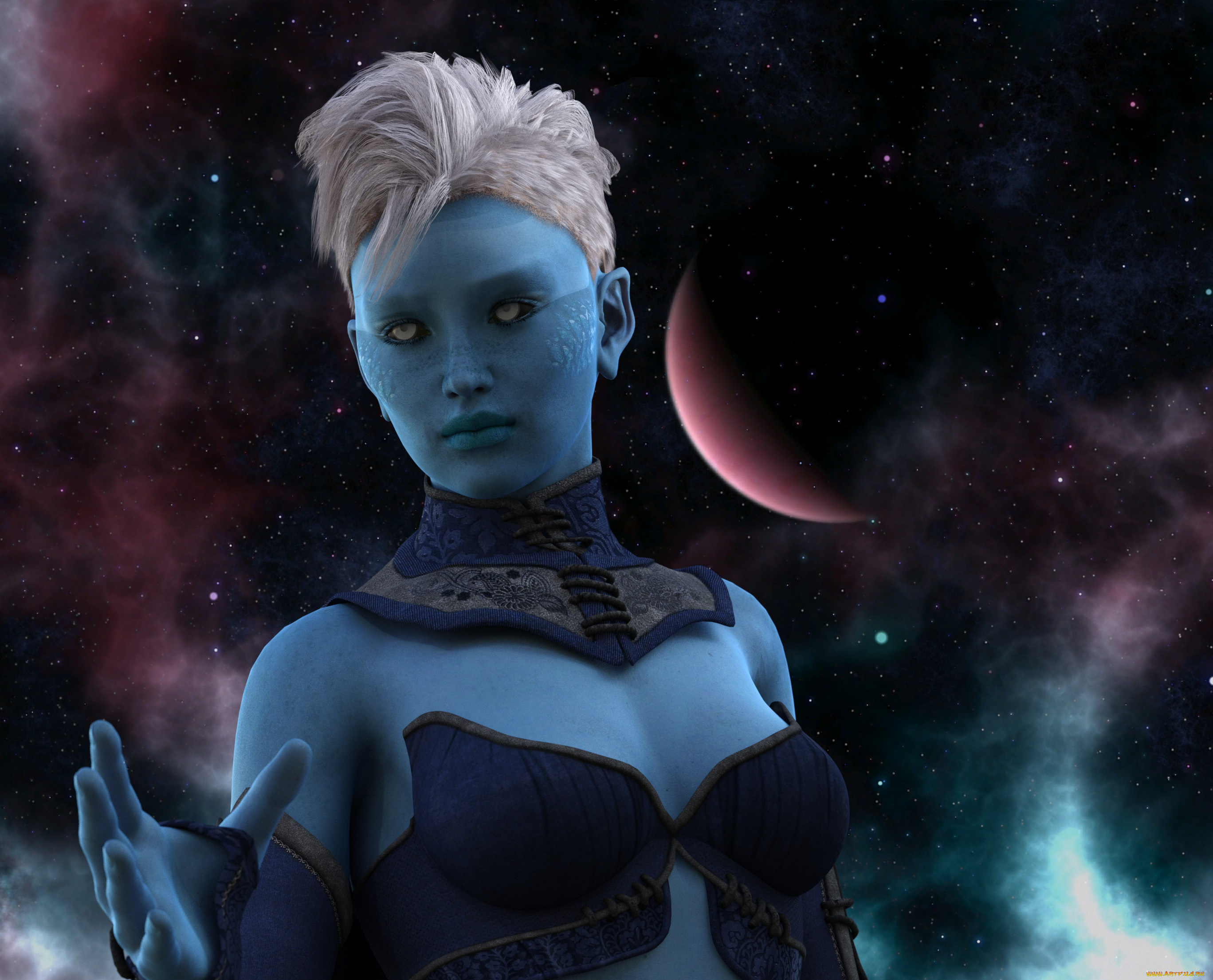 3д, графика, существа, , creatures, девушка, взгляд, фон