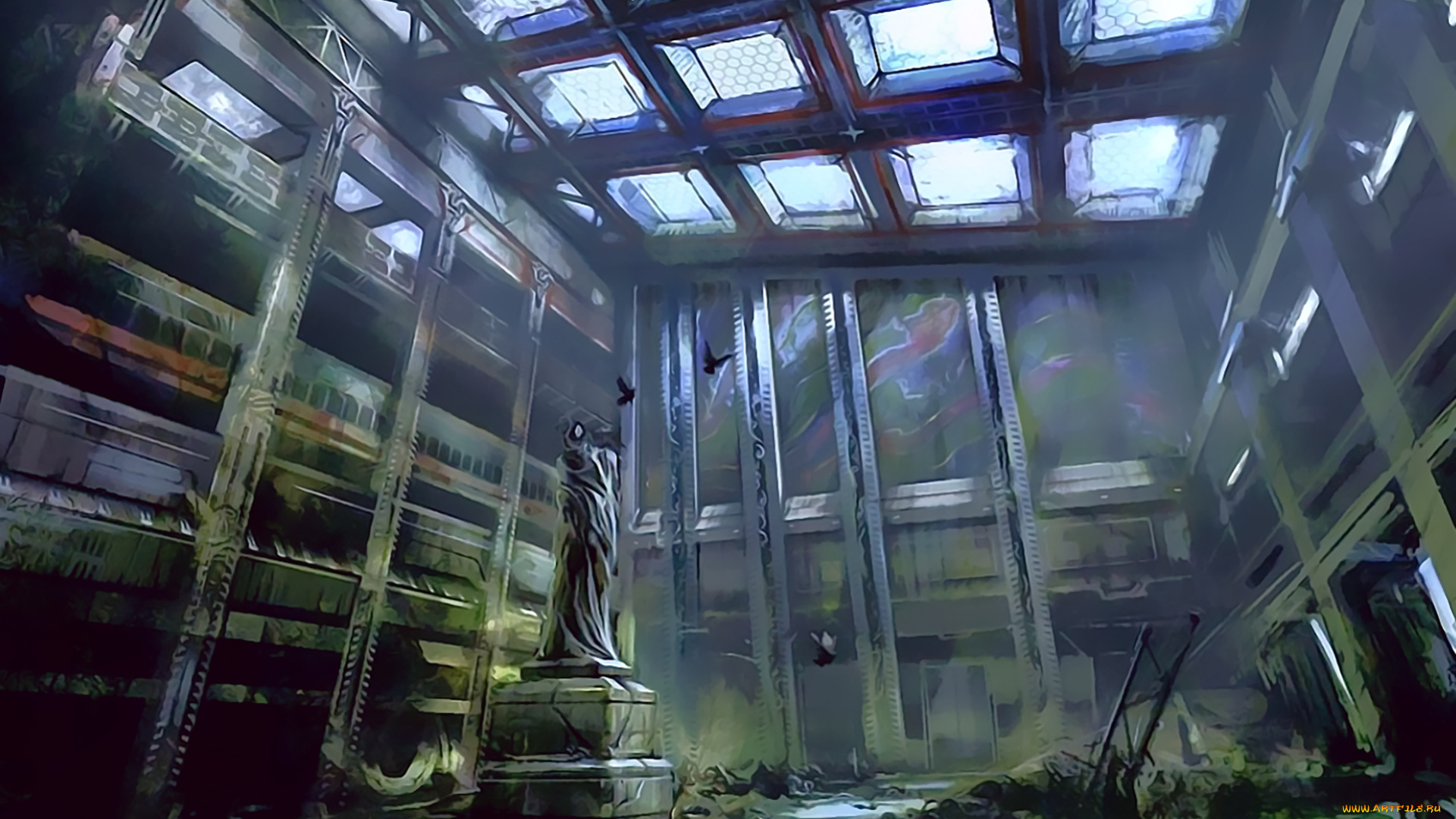 календари, фэнтези, каменная, здание, пьедестал, статуя, развалины, calendar, 2019