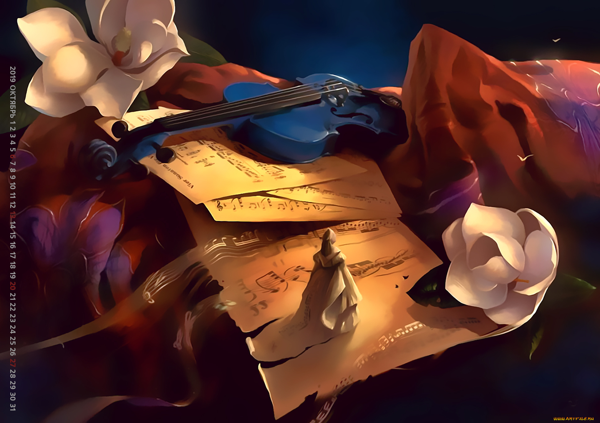 календари, рисованные, , векторная, графика, фигура, девушка, женщина, 2019, calendar, бумага, цветы, ноты, скрипка