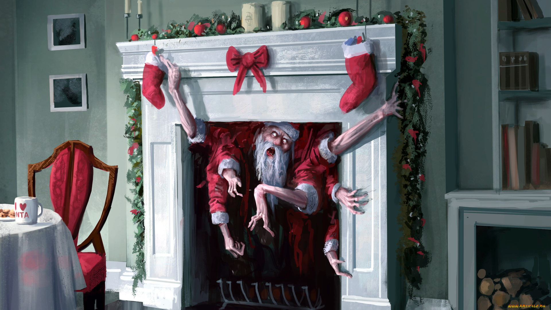 фэнтези, существа, санта, клаус, монстр, камин