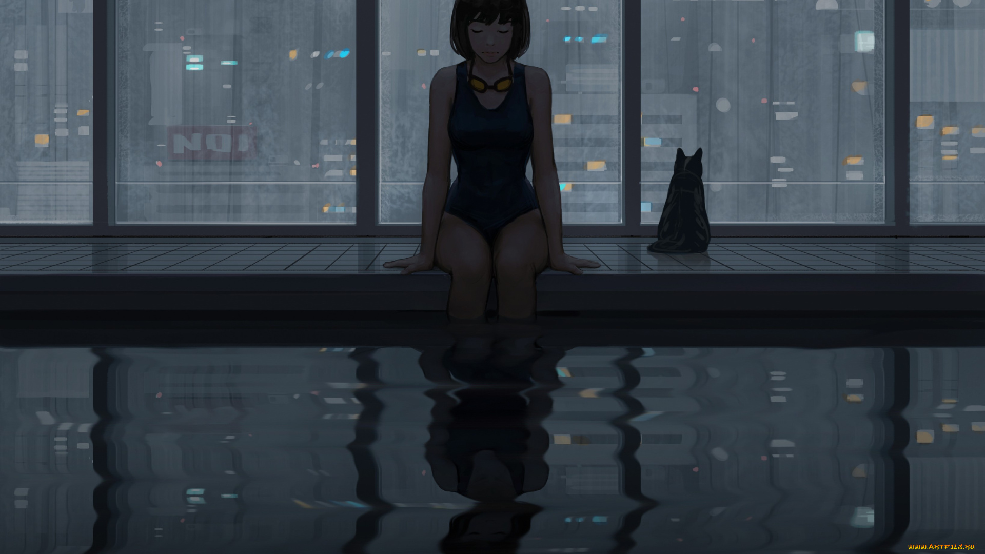 guweiz, аниме, город, , улицы, , интерьер, , здания