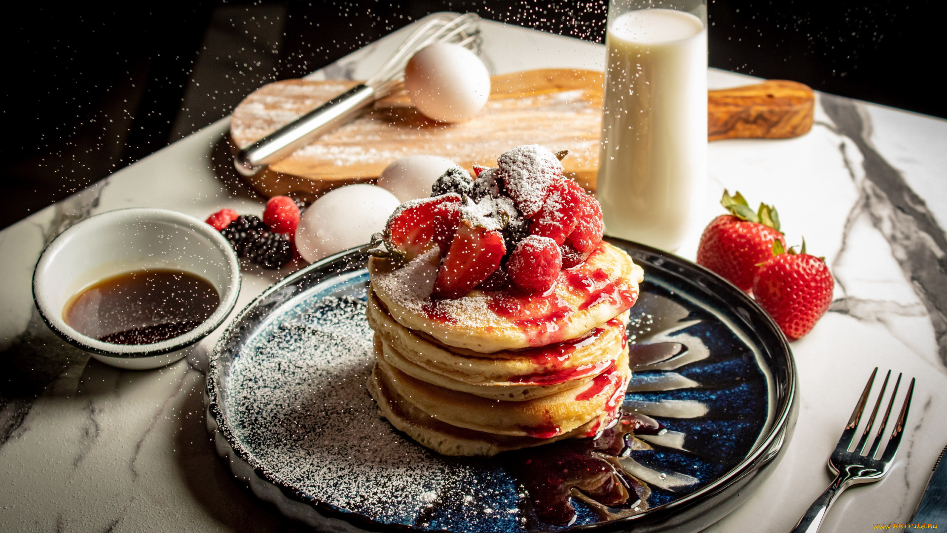 еда, блины, , оладьи, яйца, молоко, оладьи, клубника