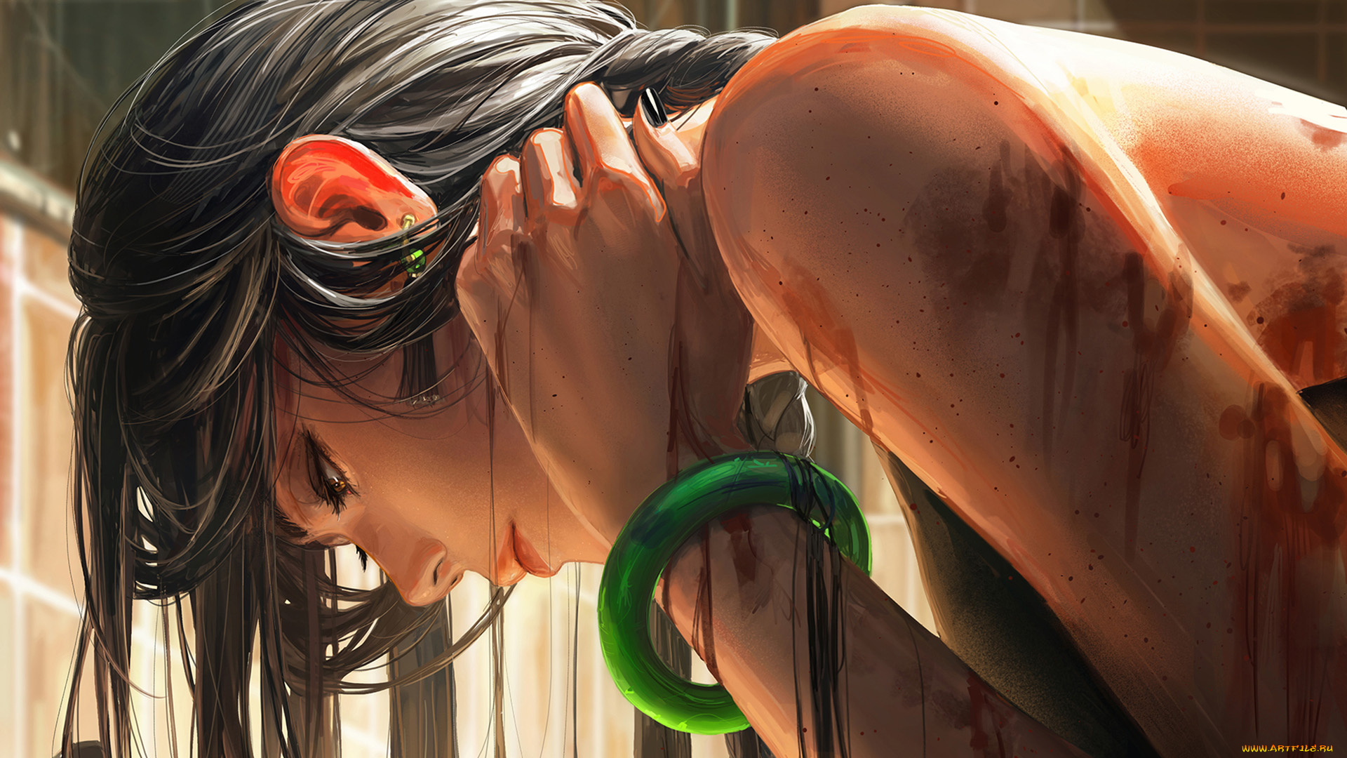 фэнтези, _guweiz, девушка, с, зеленым, браслетом