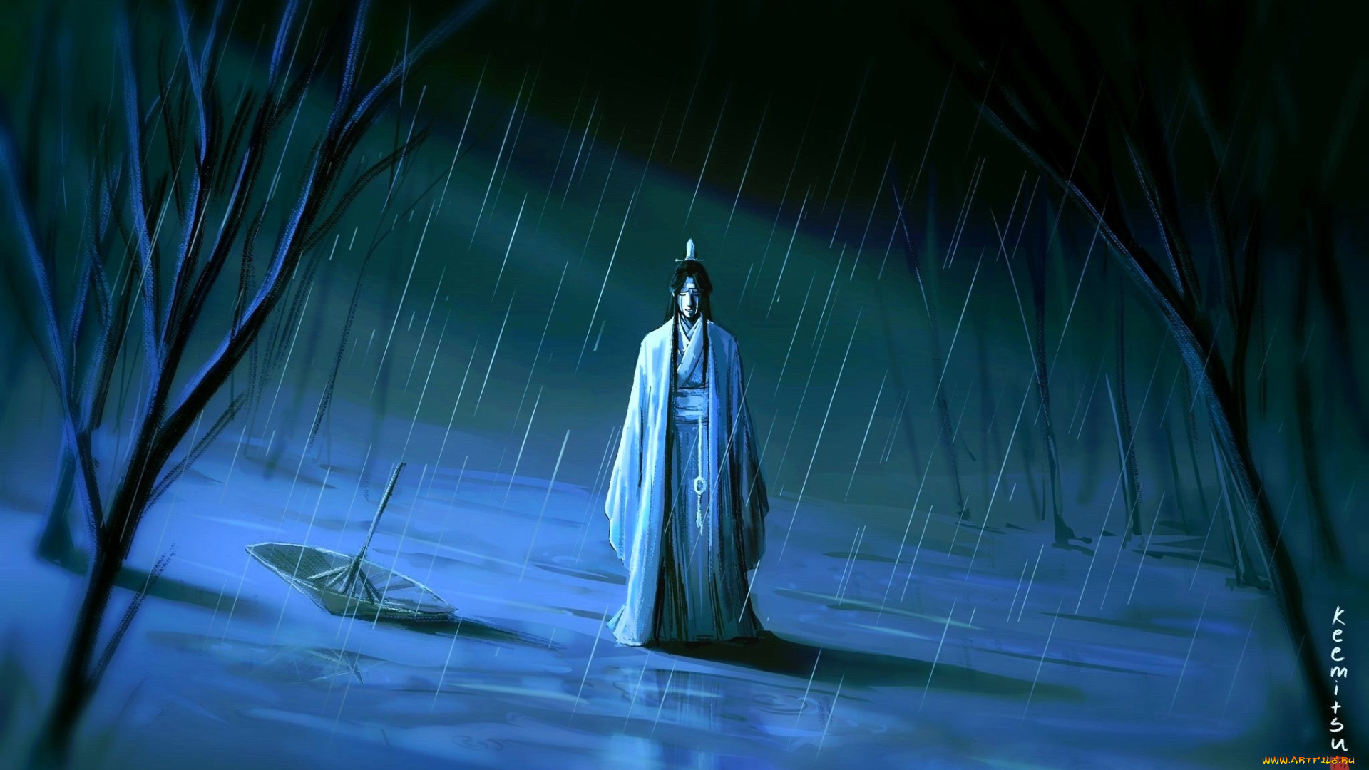 аниме, mo, dao, zu, shi, лань, ванцзи, зонт, дождь, слезы, лес