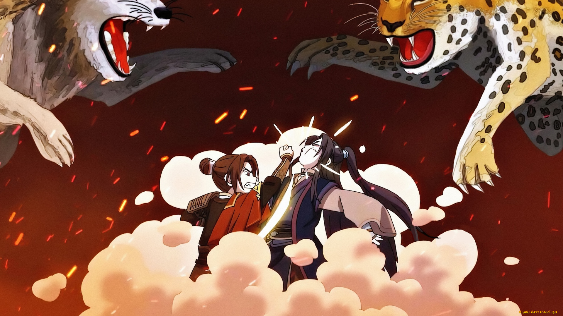 аниме, tian, guan, ci, fu, персонажи, драка