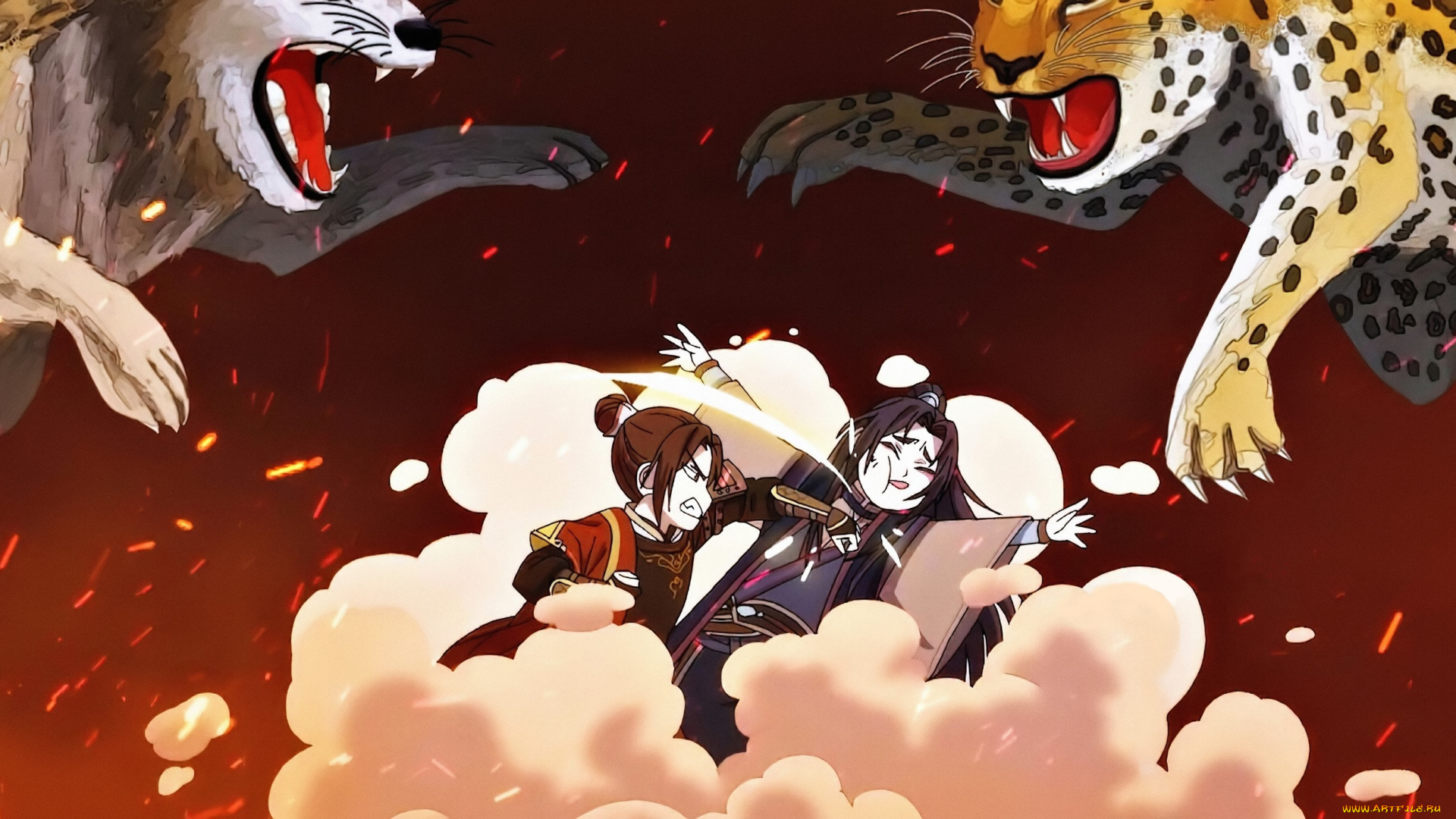 аниме, tian, guan, ci, fu, персонажи, драка