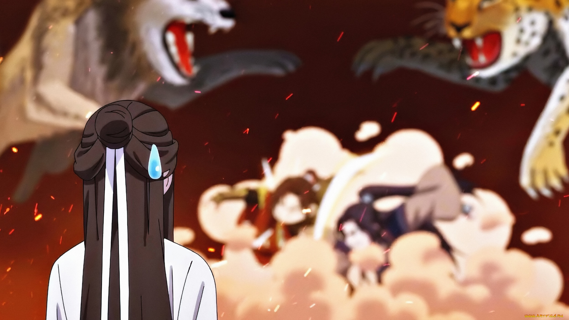 аниме, tian, guan, ci, fu, персонажи, драка, се, лянь