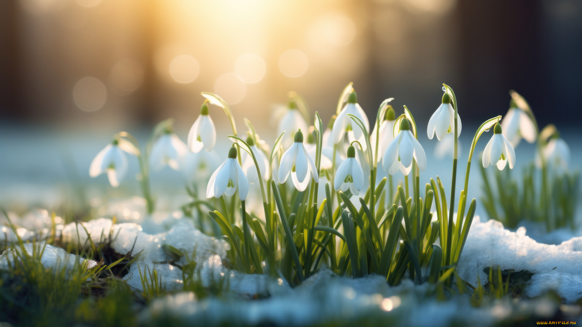разное, компьютерный, дизайн, снег, цветы, природа, поляна, весна, подснежники, белые, первоцветы