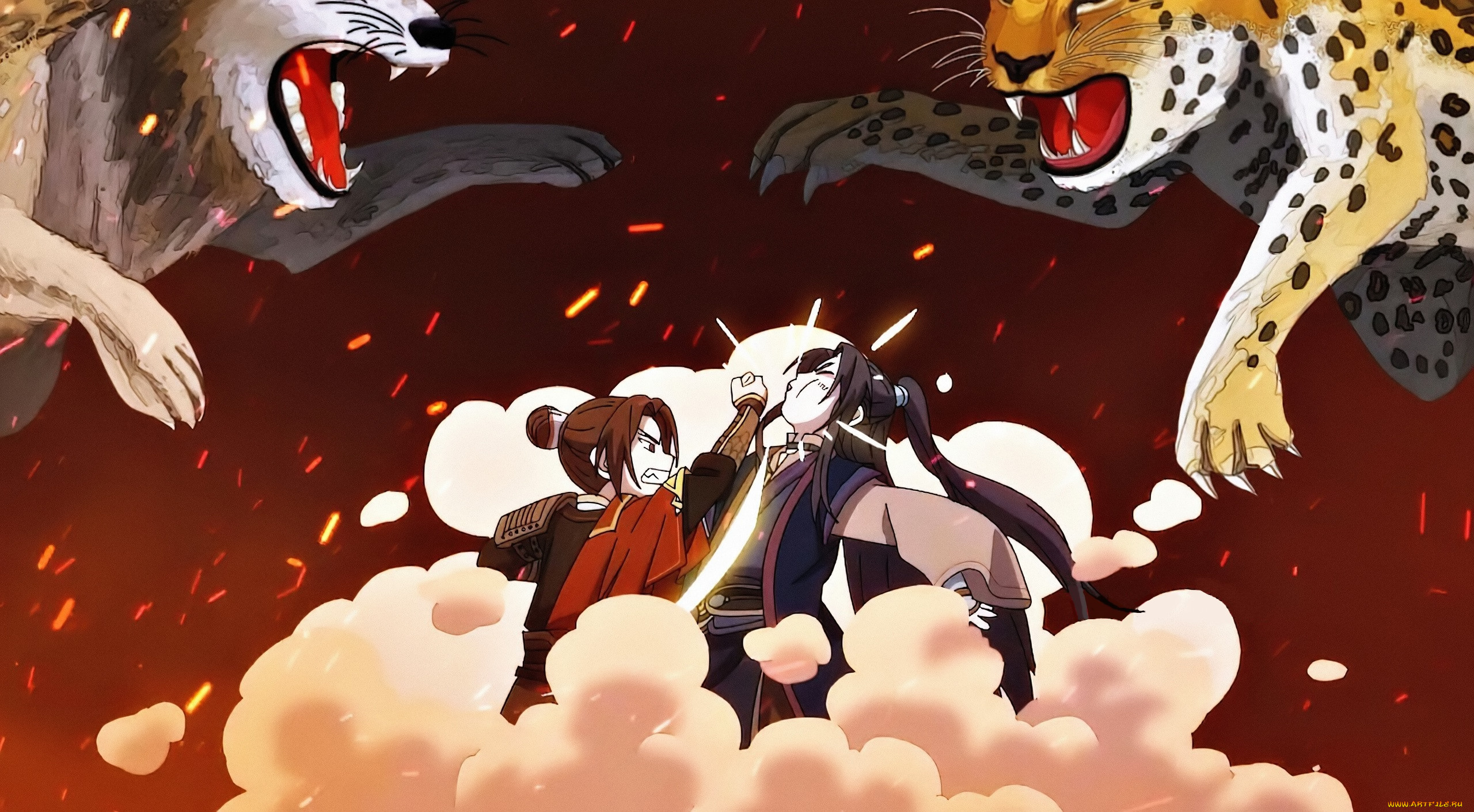 аниме, tian, guan, ci, fu, персонажи, драка