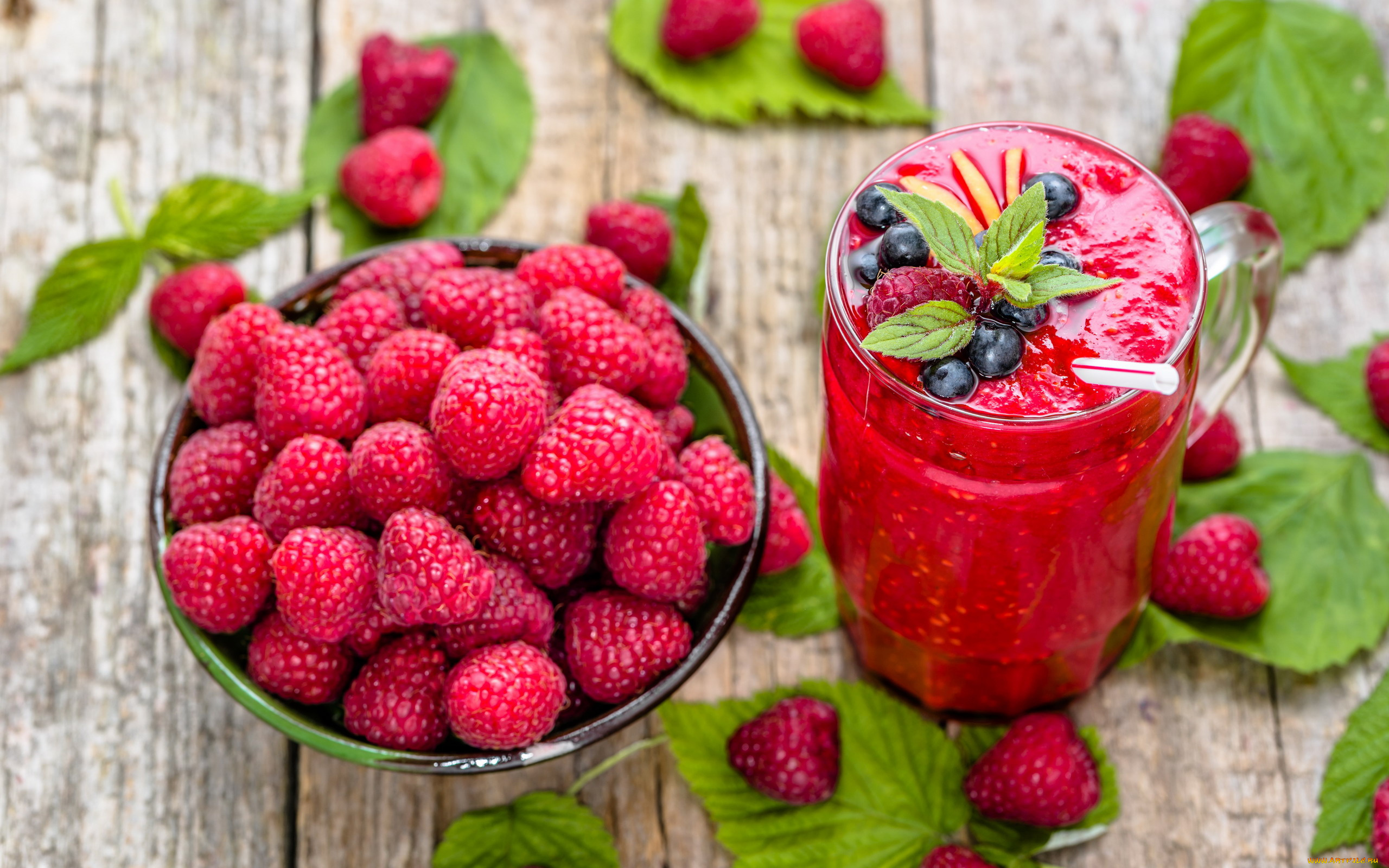 еда, малина, мята, ягоды, смузи