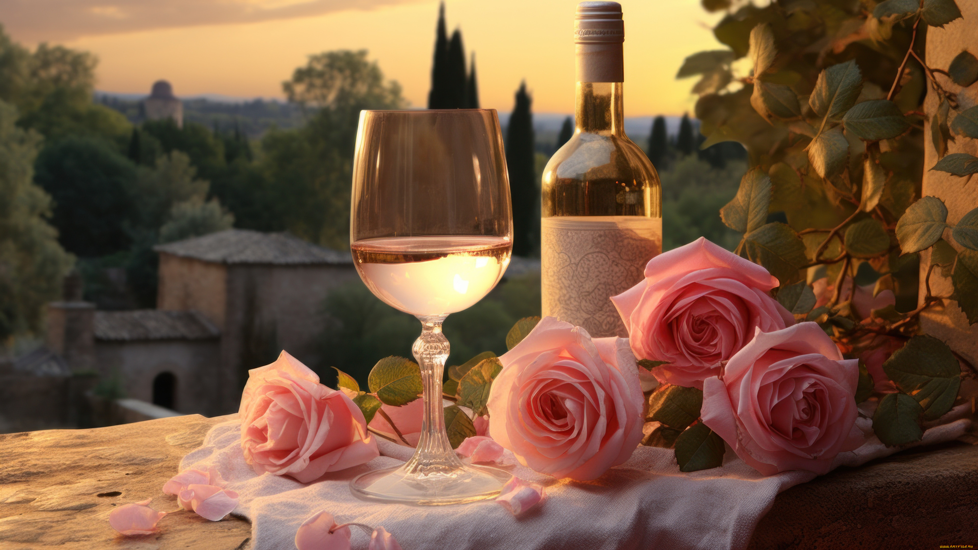 рисованное, цветы, небо, листья, свет, деревья, ветки, природа, праздник