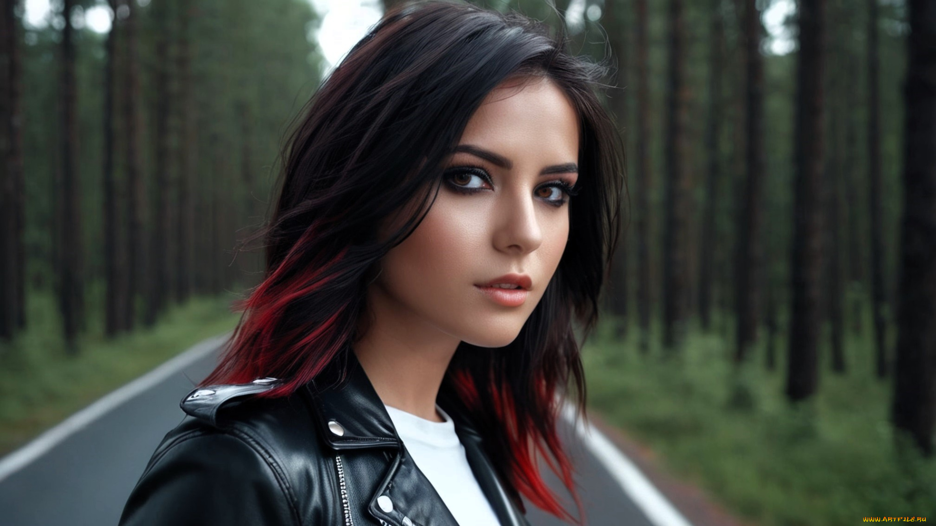 3д, графика, портреты, и, лица, , portraits, and, faсes, девушка, лицо, куртка, дорога, лес