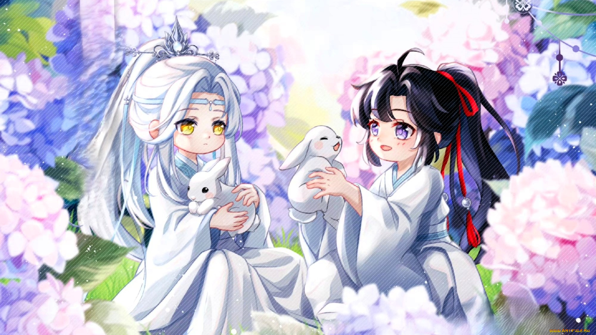 аниме, mo, dao, zu, shi, вэй, усянь, лань, ванцзы, кролики, цветы