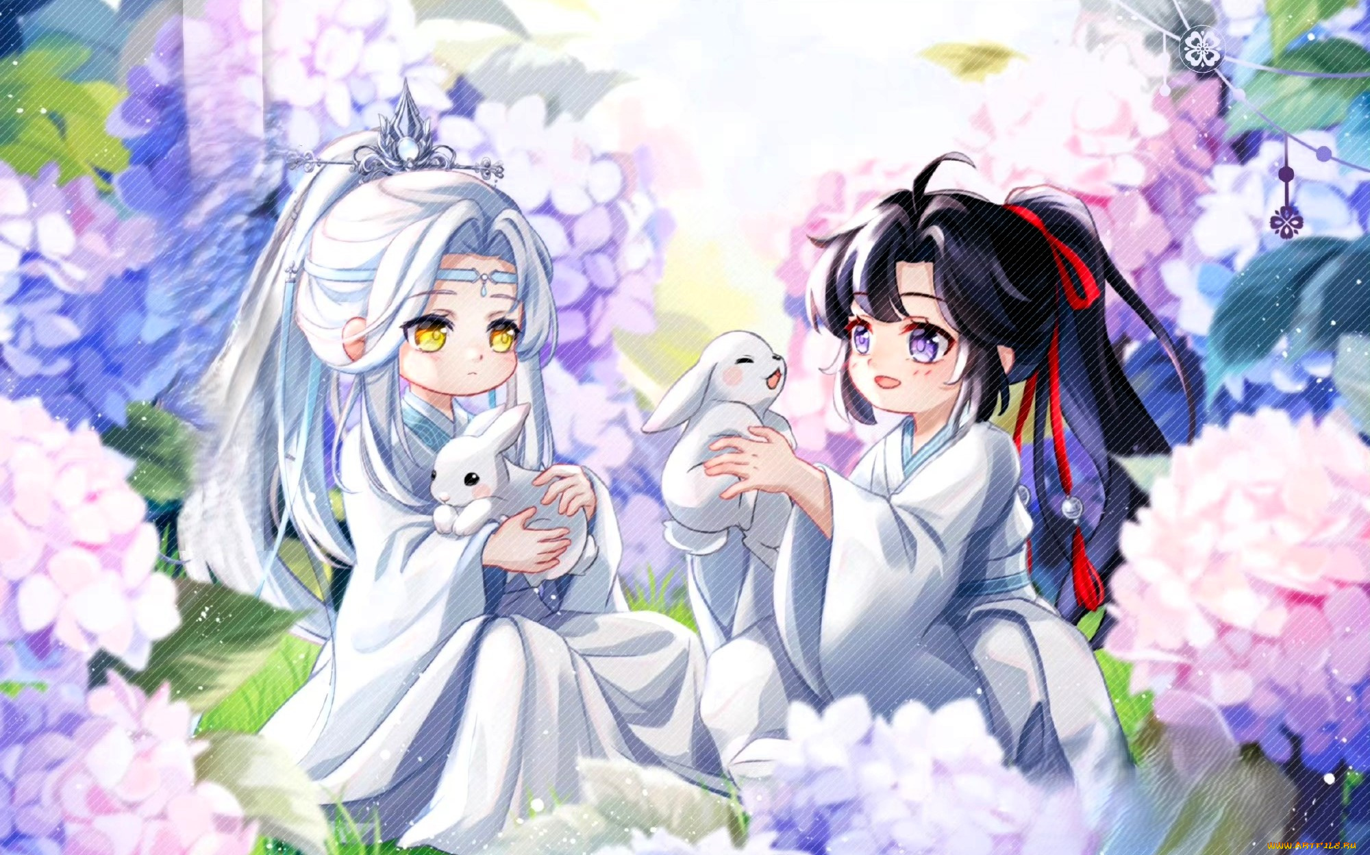 аниме, mo, dao, zu, shi, вэй, усянь, лань, ванцзы, кролики, цветы