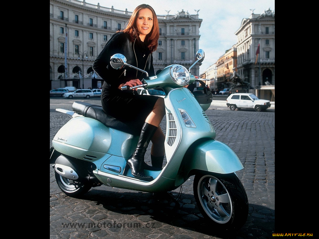 vespa, мотоциклы, мото, девушкой