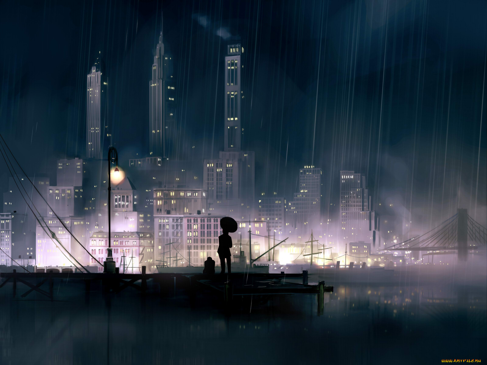 аниме, *unknown, другое, ночь, дождь, город