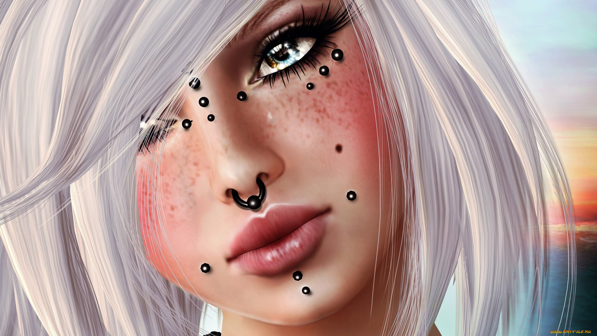 3д, графика, portraits, портрет, слеза, девушка, пирсинг