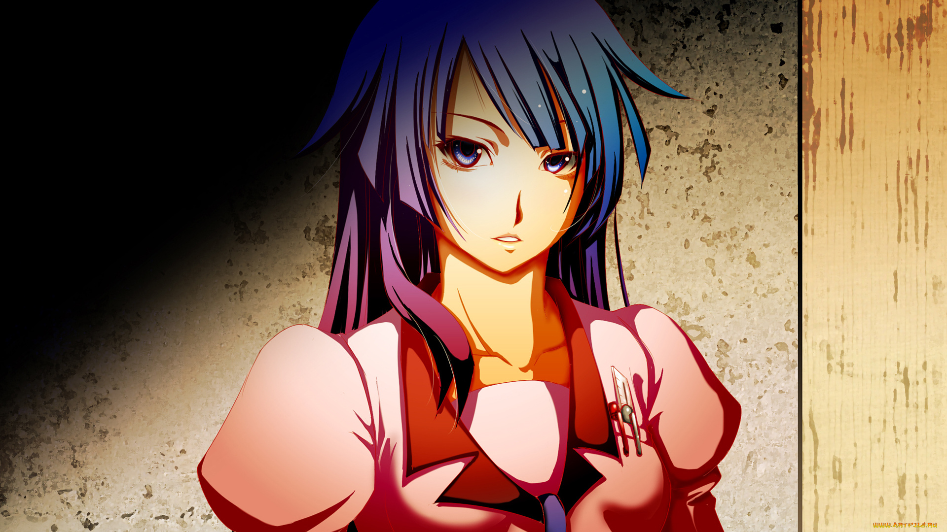 аниме, bakemonogatari, девушка, senjougahara, hitagi, форма, галстук, инструменты