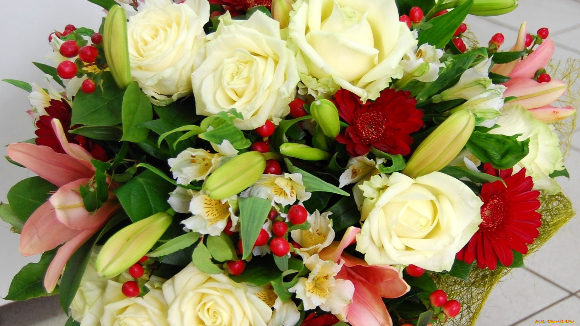 цветы, букеты, композиции, альстромерия, лилии, герберы, розы