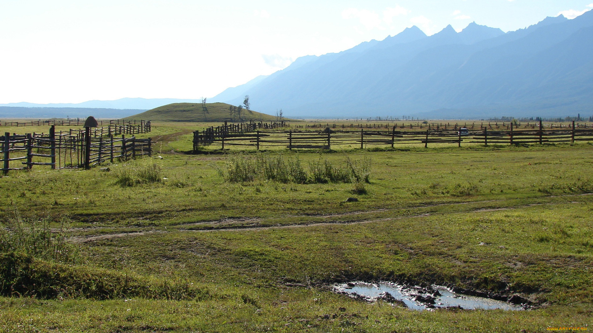 природа, другое, забор, лето, солнце, горы, зеленая, трава