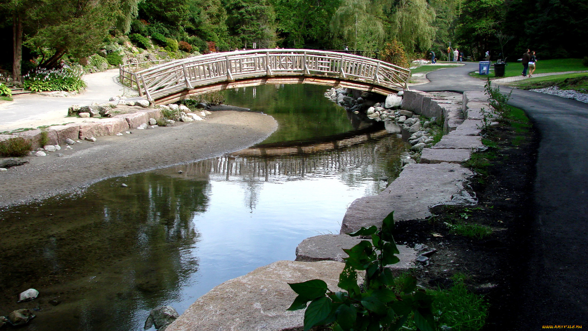природа, парк, дорожки, река, мостик, камни