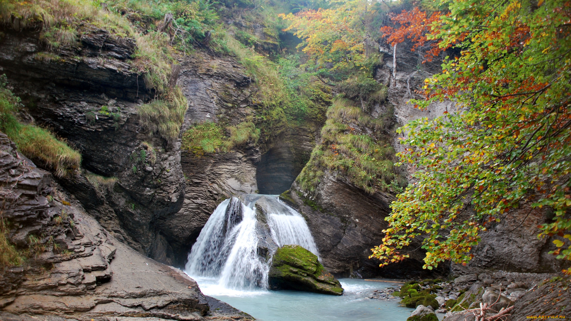 природа, водопады, водопад, скалы, деревья